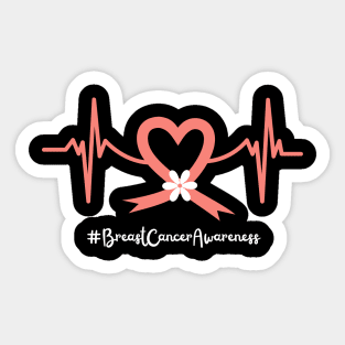 Heart Beat Floral Pink Ribbon Breast Cancer Awareness Support Sticker